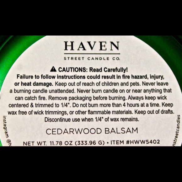 HAVEN STREET CANDLE CEDARWOOD BALSAM RICHLY SCENT NEW WOOD WICK 11.7oz - Picture 3 of 3